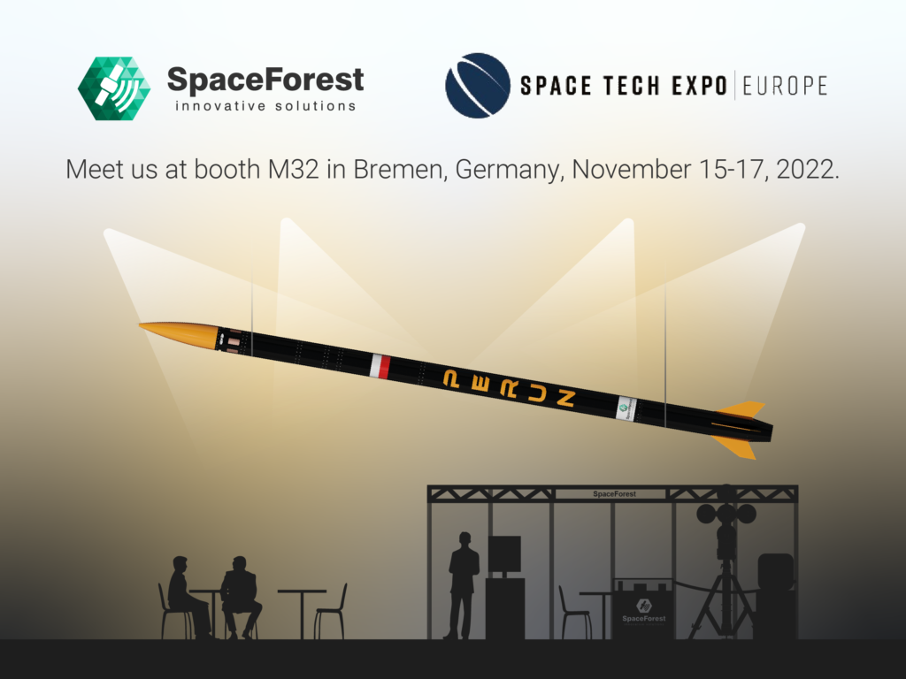 Graphic showing SpaceForest booth at Space Tech Expo 2022.