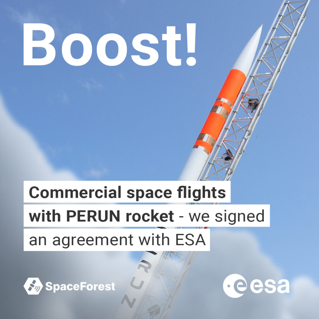 Signing a contract with the European Space Agency (ESA) under the Boost! program, aimed at enhancing the development and commercialization of suborbital flight services with the Perun rocket system.