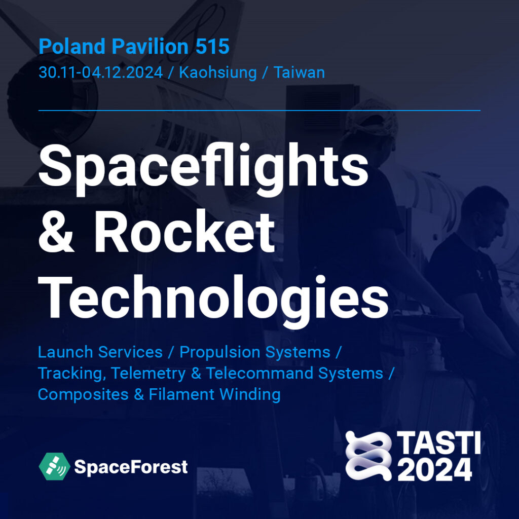 SpaceForest booth at TAIWAN International Assembly of Space Science, Technology, and Industry 2024, showcasing rocket technologies and spaceflight solutions at Kaohsiung Exhibition Center.