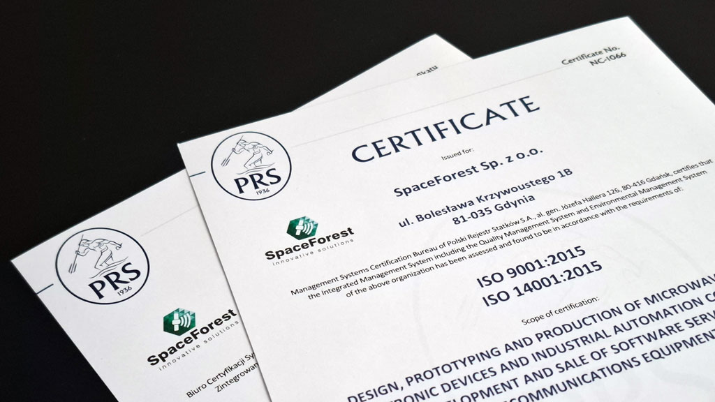 SpaceForest ISO 9001:2015 and ISO 14001:2015 certificates