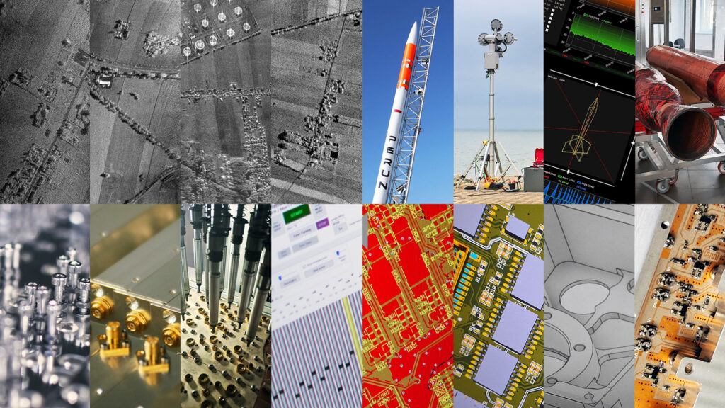Overview of SpaceForest's key technology areas: radars, SAR systems, rockets, electronics, and microwave solutions.
